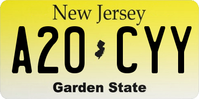 NJ license plate A20CYY