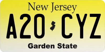NJ license plate A20CYZ