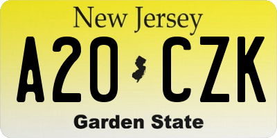 NJ license plate A20CZK