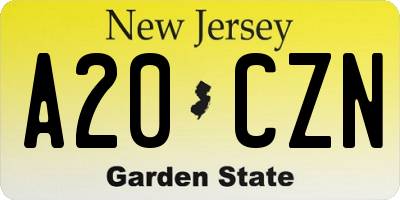NJ license plate A20CZN