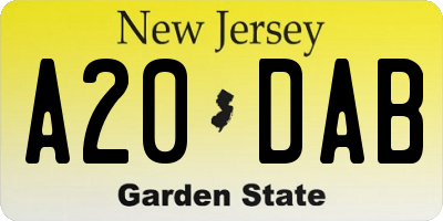 NJ license plate A20DAB