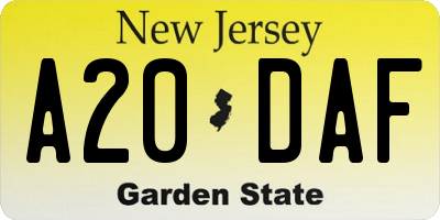 NJ license plate A20DAF