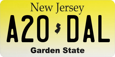 NJ license plate A20DAL