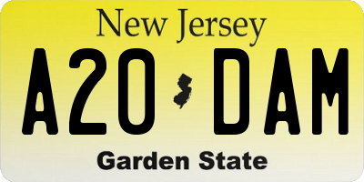 NJ license plate A20DAM