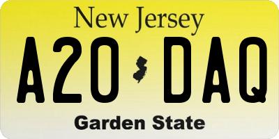 NJ license plate A20DAQ