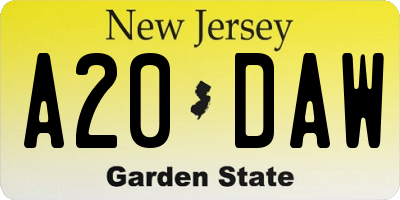 NJ license plate A20DAW