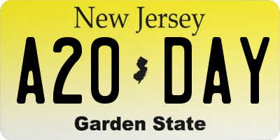 NJ license plate A20DAY