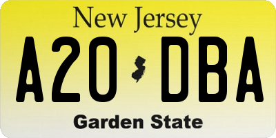 NJ license plate A20DBA