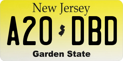 NJ license plate A20DBD