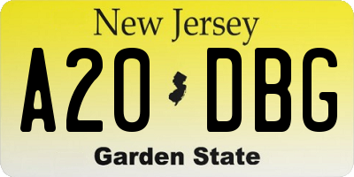 NJ license plate A20DBG