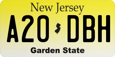 NJ license plate A20DBH