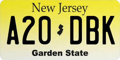 NJ license plate A20DBK