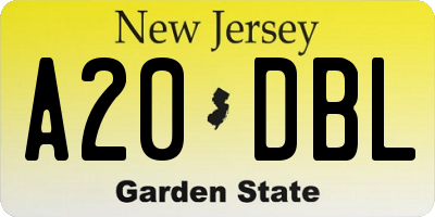 NJ license plate A20DBL
