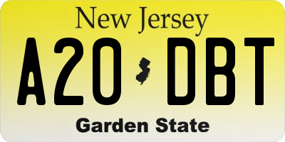 NJ license plate A20DBT