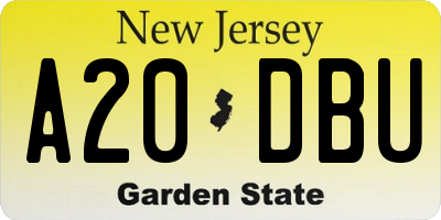 NJ license plate A20DBU