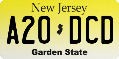 NJ license plate A20DCD