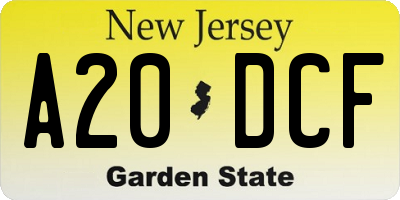 NJ license plate A20DCF