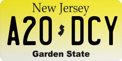 NJ license plate A20DCY