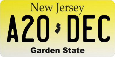 NJ license plate A20DEC