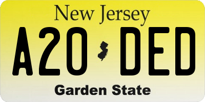 NJ license plate A20DED