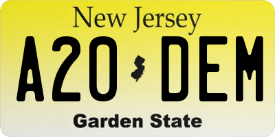 NJ license plate A20DEM