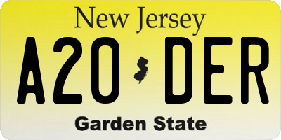 NJ license plate A20DER