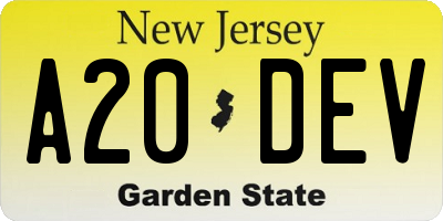 NJ license plate A20DEV