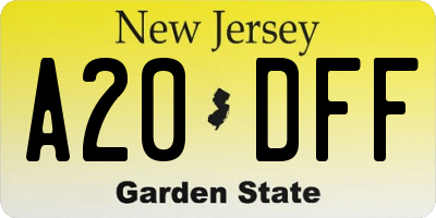NJ license plate A20DFF