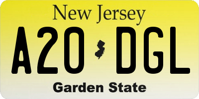 NJ license plate A20DGL