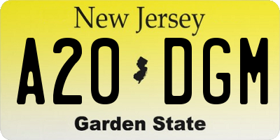 NJ license plate A20DGM