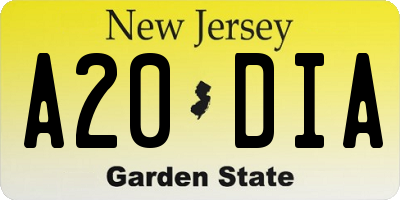 NJ license plate A20DIA