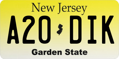 NJ license plate A20DIK