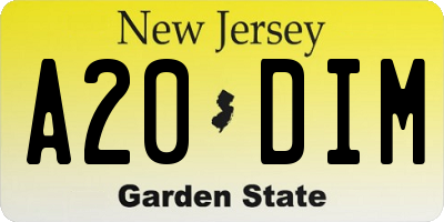 NJ license plate A20DIM