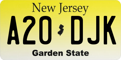 NJ license plate A20DJK