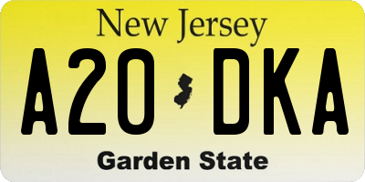 NJ license plate A20DKA