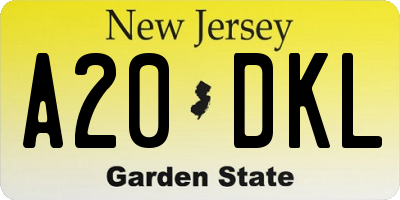 NJ license plate A20DKL