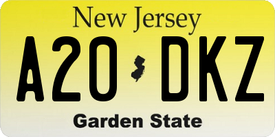 NJ license plate A20DKZ