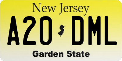 NJ license plate A20DML