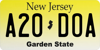 NJ license plate A20DOA