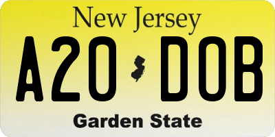 NJ license plate A20DOB