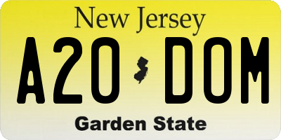 NJ license plate A20DOM