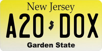 NJ license plate A20DOX