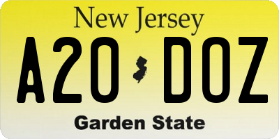 NJ license plate A20DOZ