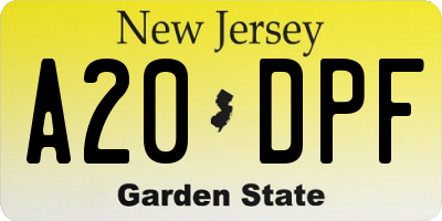 NJ license plate A20DPF
