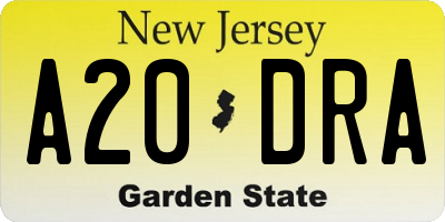 NJ license plate A20DRA
