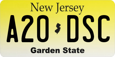 NJ license plate A20DSC