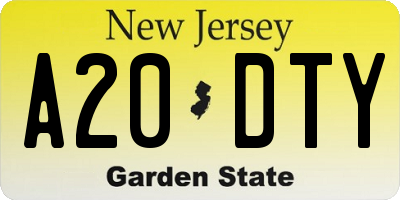 NJ license plate A20DTY