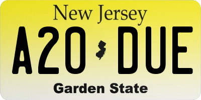 NJ license plate A20DUE