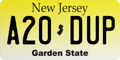 NJ license plate A20DUP