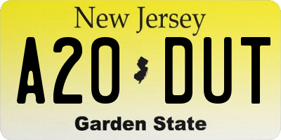 NJ license plate A20DUT